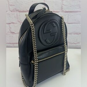 Gucci Interlocking GG SoHo Black Leather Chain Backpack